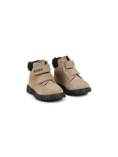 Bosswear Babies' Logo-print Suede Boots In Neutrals
