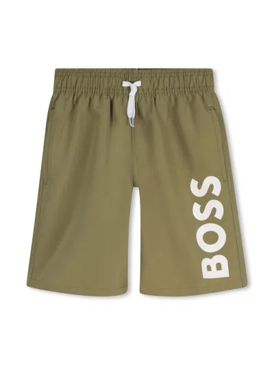Bosswear Kids' Logo-print Swim Shorts In 绿色