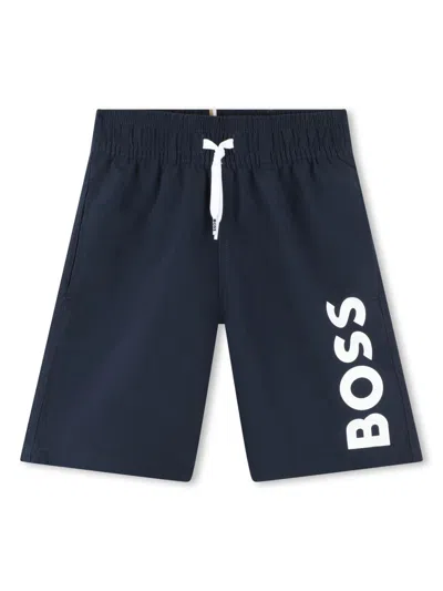 Bosswear Kids' Logo-print Swim Shorts In Blue