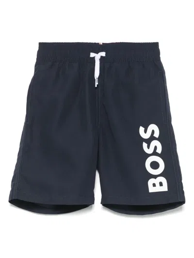 Bosswear Kids' Logo-print Swim Shorts In Blue