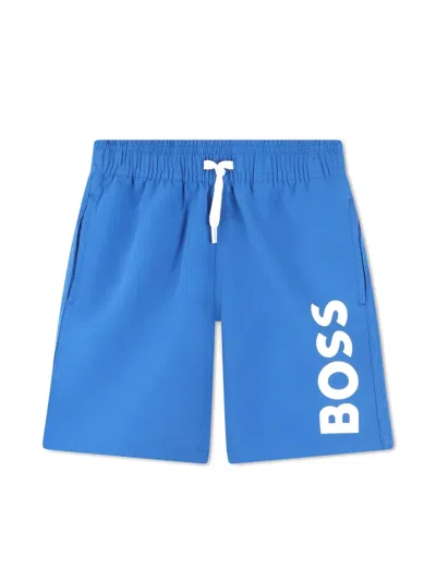 Bosswear Kids' Logo-print Swim Shorts In Blue