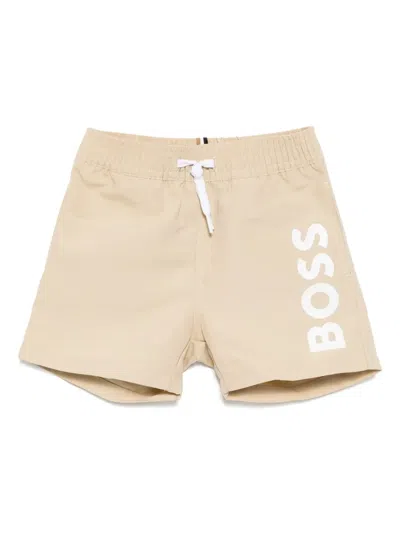 Bosswear Babies' Logo-print Swim Shorts In Neutrals