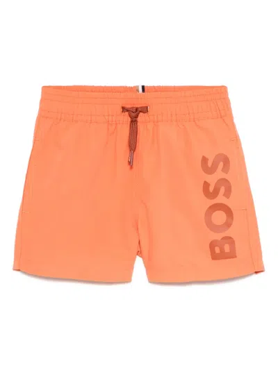 Bosswear Babies' Logo-print Swim Shorts In Orange