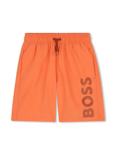 Bosswear Kids' Logo Swim Shorts In Orange