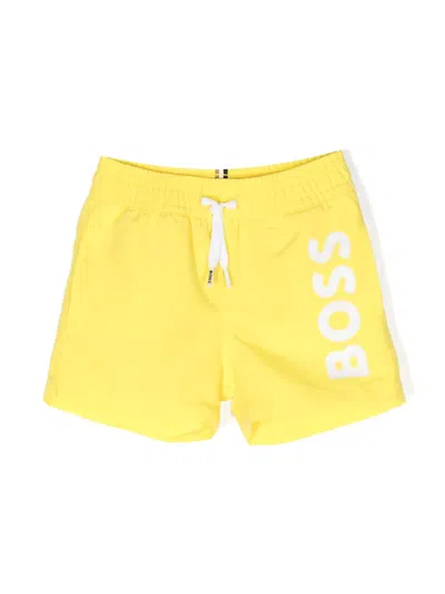 Bosswear Babies' Logo-print Cotton Shorts In Yellow