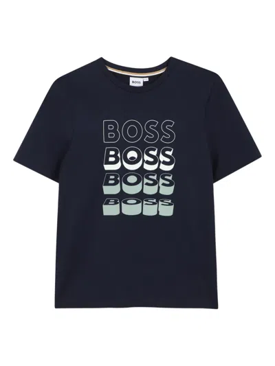 Bosswear Kids' Logo-print T-shirt In Blue