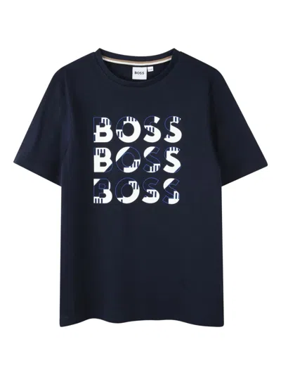 Bosswear Kids' Logo-print T-shirt In Blue