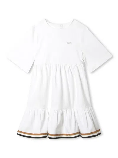 Bosswear Kids' Logo-print Tiered Minidress In White
