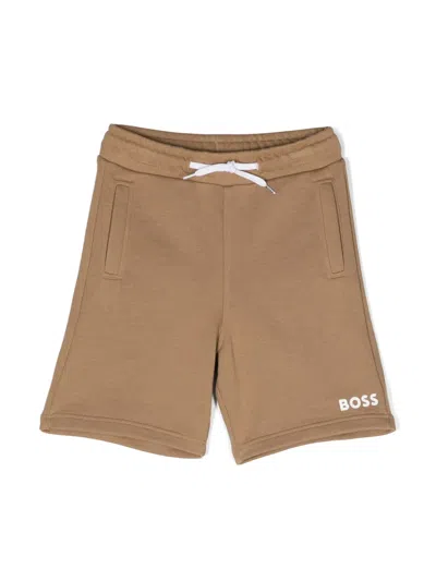 Bosswear Kids' Logo-print Track Shorts In Neutrals