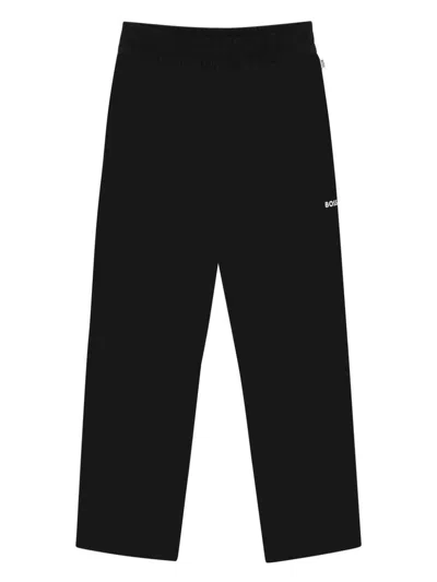 Bosswear Kids' Logo-print Tracksuit Bottoms In 黑色