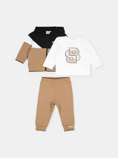 Bosswear Babies' Logo-print Tracksuit Set In Neutrals