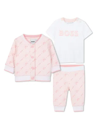 Bosswear Babies' Logo-print Tracksuit Set In Pink