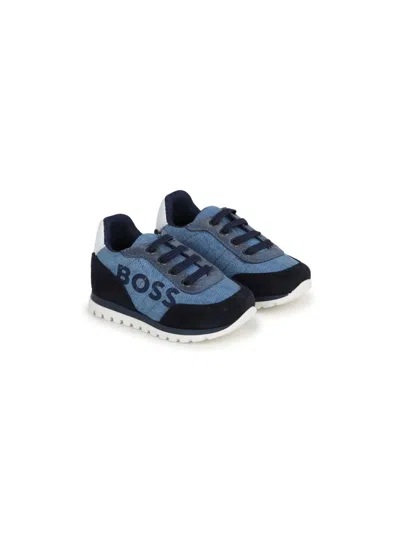 Bosswear Babies' Logo-print Washed Denim Sneakers In Blue