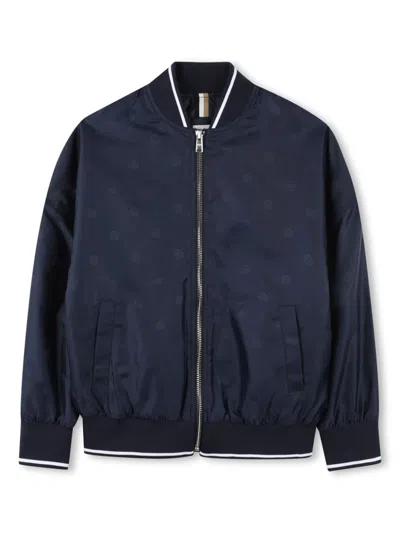 Bosswear Kids' Logo-print Zipped Bomber Jacket In Blue