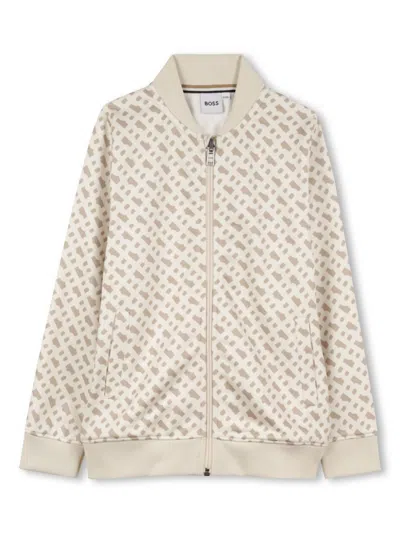 Bosswear Kids' Logo-print Zipped Sweatshirt In Neutrals
