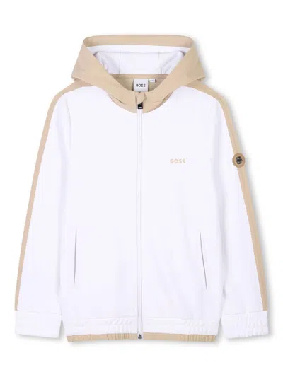 Bosswear Kids' Logo-print Zipped Sweatshirt In White
