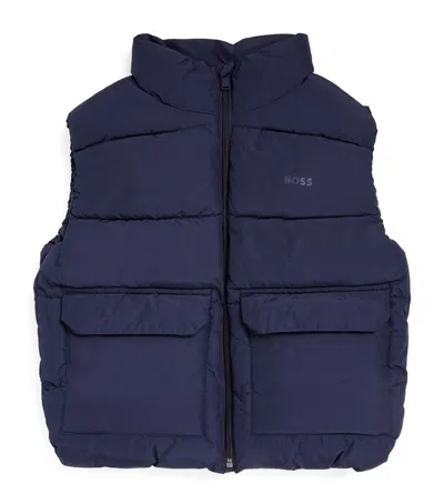 Bosswear Kids' Logo Puffer Gilet In Blue