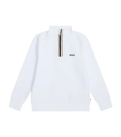 Bosswear Kids' Logo Quarter-zip Sweatshirt In White
