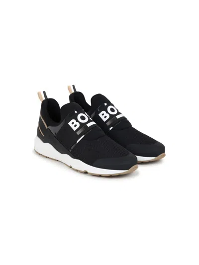 Bosswear Kids' Logo-strap Mesh Sneakers In Black