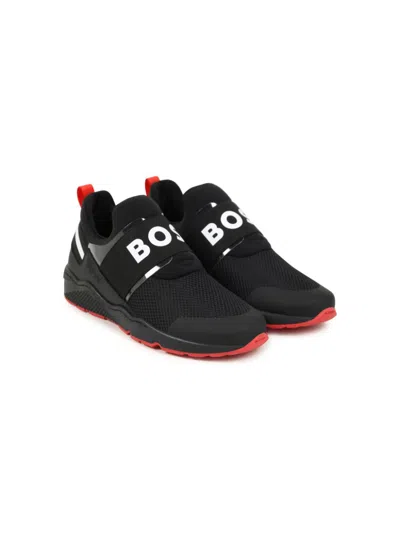 Bosswear Kids' Logo-strap Mesh Sneakers In Black