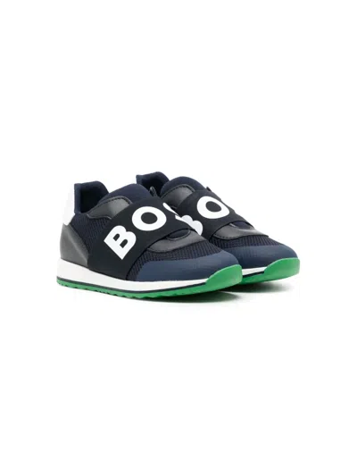Bosswear Kids' Logo-strap Sneakers In Blue