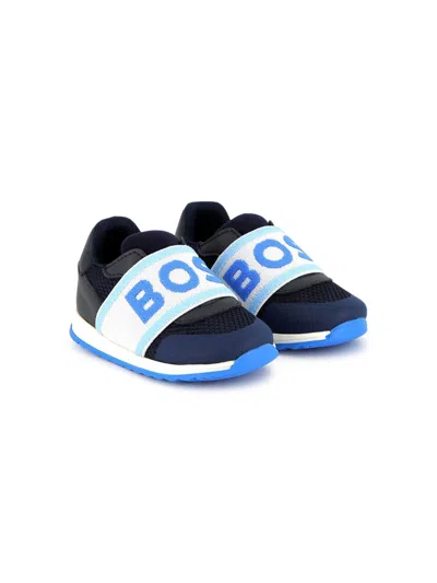 Bosswear Kids' Logo-strap Sneakers In Blue