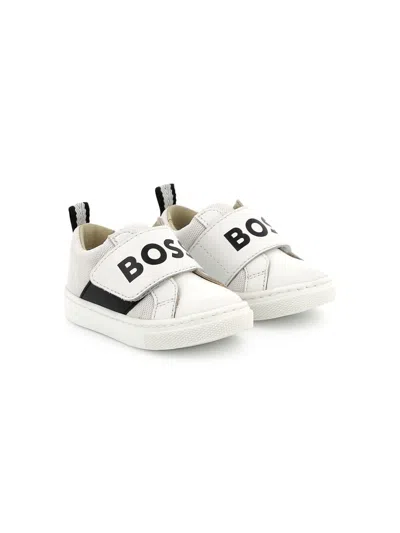 Bosswear Kids' Logo-strap Sneakers In White