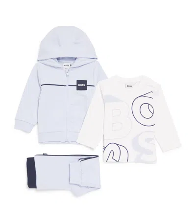 Bosswear Kids' Logo T-shirt, Hoodie And Sweatpants Set In Blue