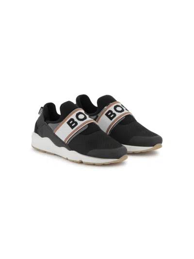 Bosswear Kids' Logo-tape Sneakers In Black