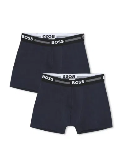 Bosswear Kids' Logo-waistband Boxer Set In Blue
