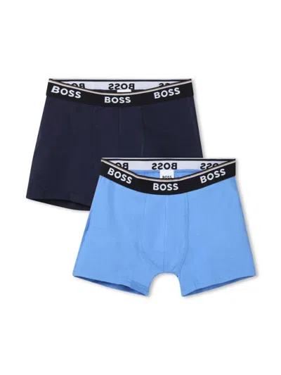 Bosswear Kids' Logo-waistband Boxers Set In Blue