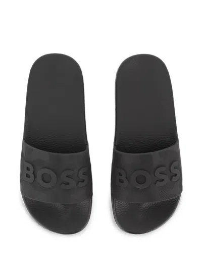 Bosswear Kids' Logo-embossed Sliders In Black