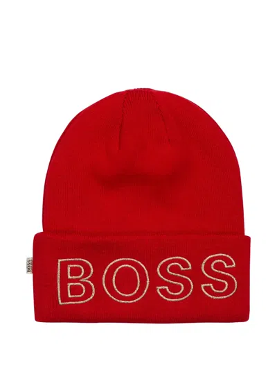 Bosswear Kids' Logo-embroidered Beanie Hat In Gold