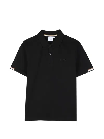 Bosswear Kids' Logo-embroidered Piqué Polo Shirt In Black