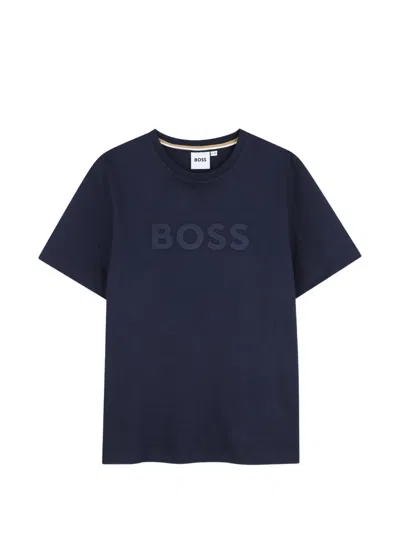 Bosswear Kids' Logo-embroidered T-shirt In Blue