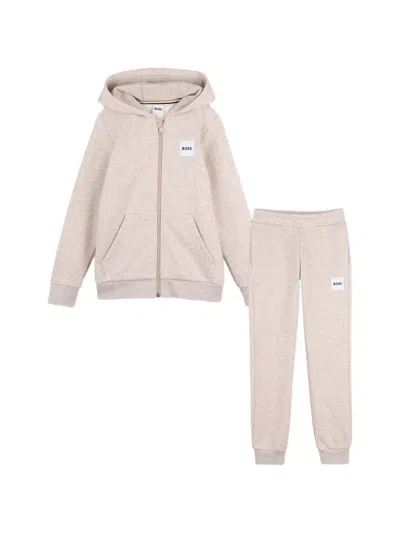 Bosswear Kids' Logo-patch Hooded Tracksuit In Neutral