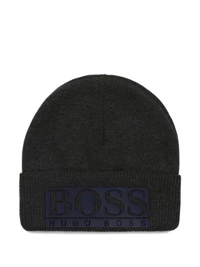 Bosswear Kids' Logo-patch Knitted Beanie Hat In Gray
