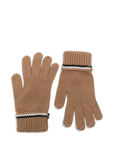 Bosswear Kids' Logo-patch Ribbed-cuff Gloves In Brown