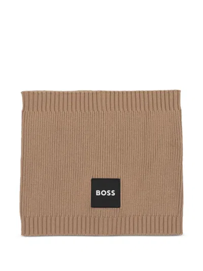 Bosswear Kids' Logo-patch Ribbed-knit Snood In Brown