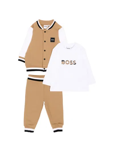 Bosswear Babies' Logo-patch Tracksuit (set Of Three Pieces) In Neutral