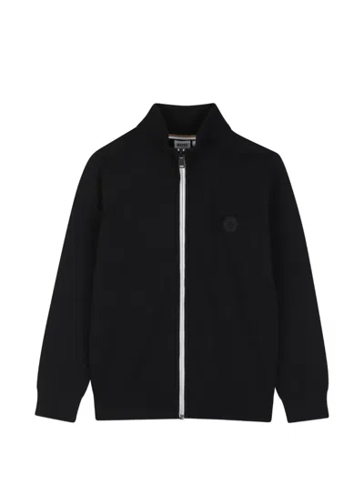 Bosswear Kids' Logo-patch Zip-up Cardigan In Black