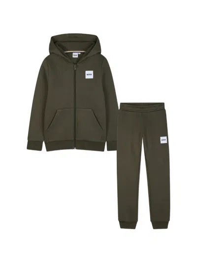 Bosswear Kids' Logo-patch Zip-up Tracksuit In Green