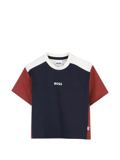 Bosswear Babies' Logo-print Colour-block T-shirt In Blue