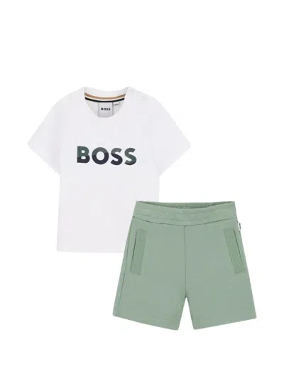 Bosswear Kids' Logo-print Cotton-blend Shorts Set In Green