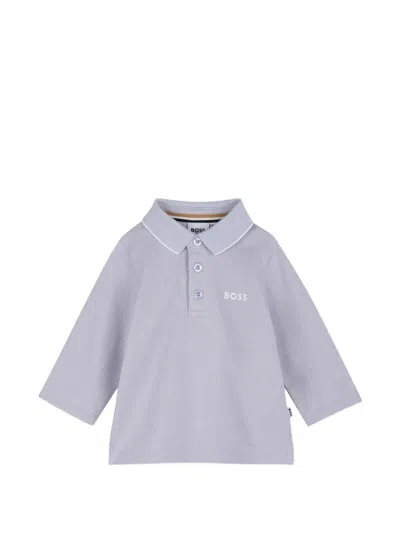 Bosswear Babies' Logo-print Long-sleeve Polo Shirt In Blue