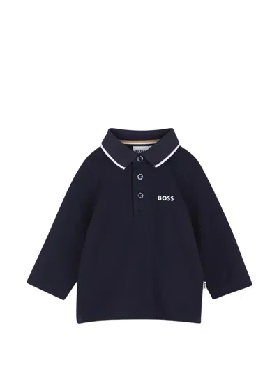 Bosswear Babies' Logo-print Long-sleeve Polo Shirt In Blue