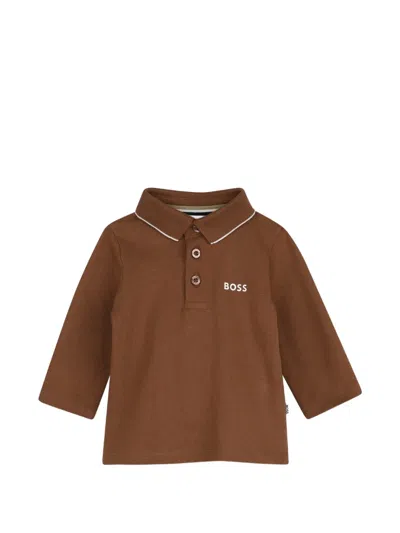 Bosswear Babies' Logo-print Long-sleeve Polo Shirt In Brown