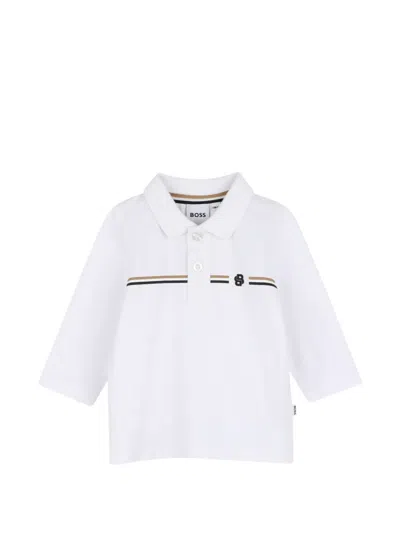 Bosswear Babies' Logo-print Long-sleeve Polo Shirt In White