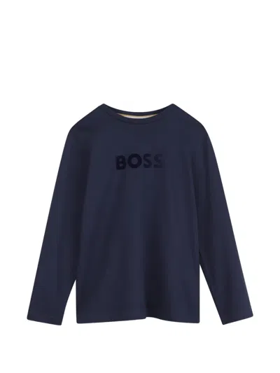 Bosswear Kids' Logo-print Long-sleeve T-shirt In Blue