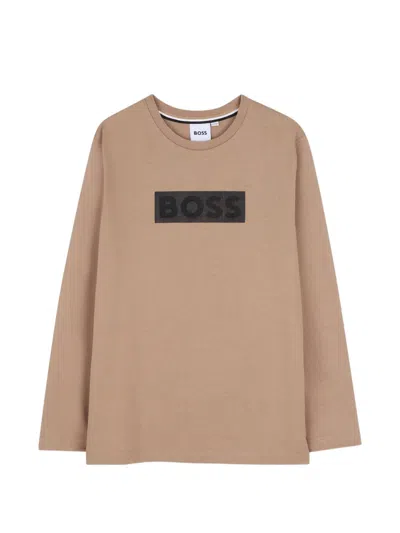 Bosswear Kids' Logo-print Long-sleeve T-shirt In Brown